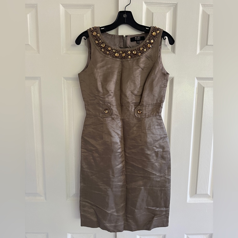Alex Marie size 2P. Olive dress with bedazzled collar